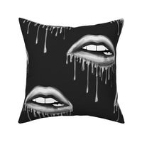 Black and White Dripping Lips Black Background