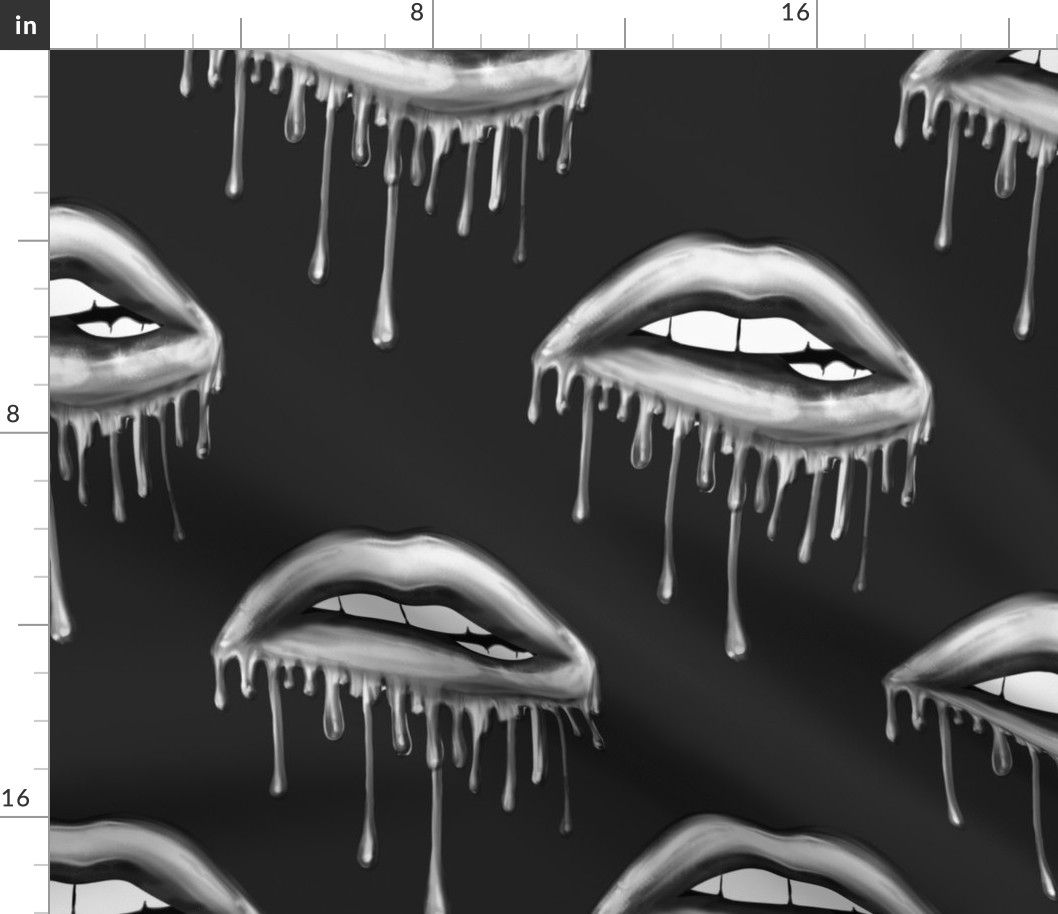 Black and White Dripping Lips Black Background