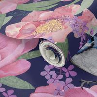 Blue Jay Bird and Peony