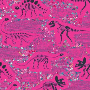 Dinosaur Fossils - Ink on Pink - small