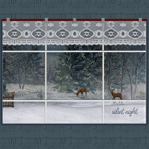 Silent night snow scene with deer Wall-hanging pillow