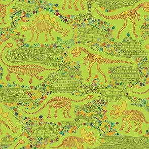 Dinosaur Fossils - Mustard on Lime - Small