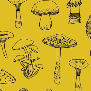 Midnight Mushrooms - Mustard - Large