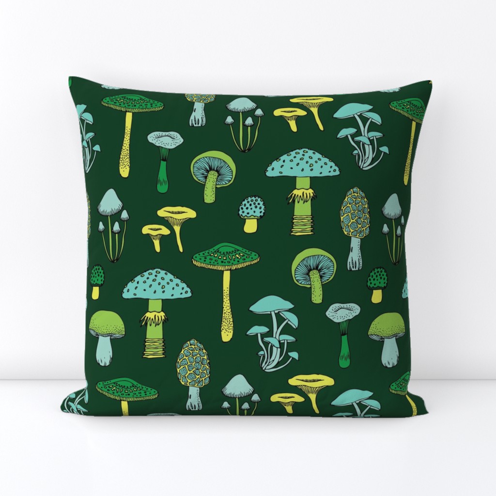 Midnight Mushrooms - green - Large