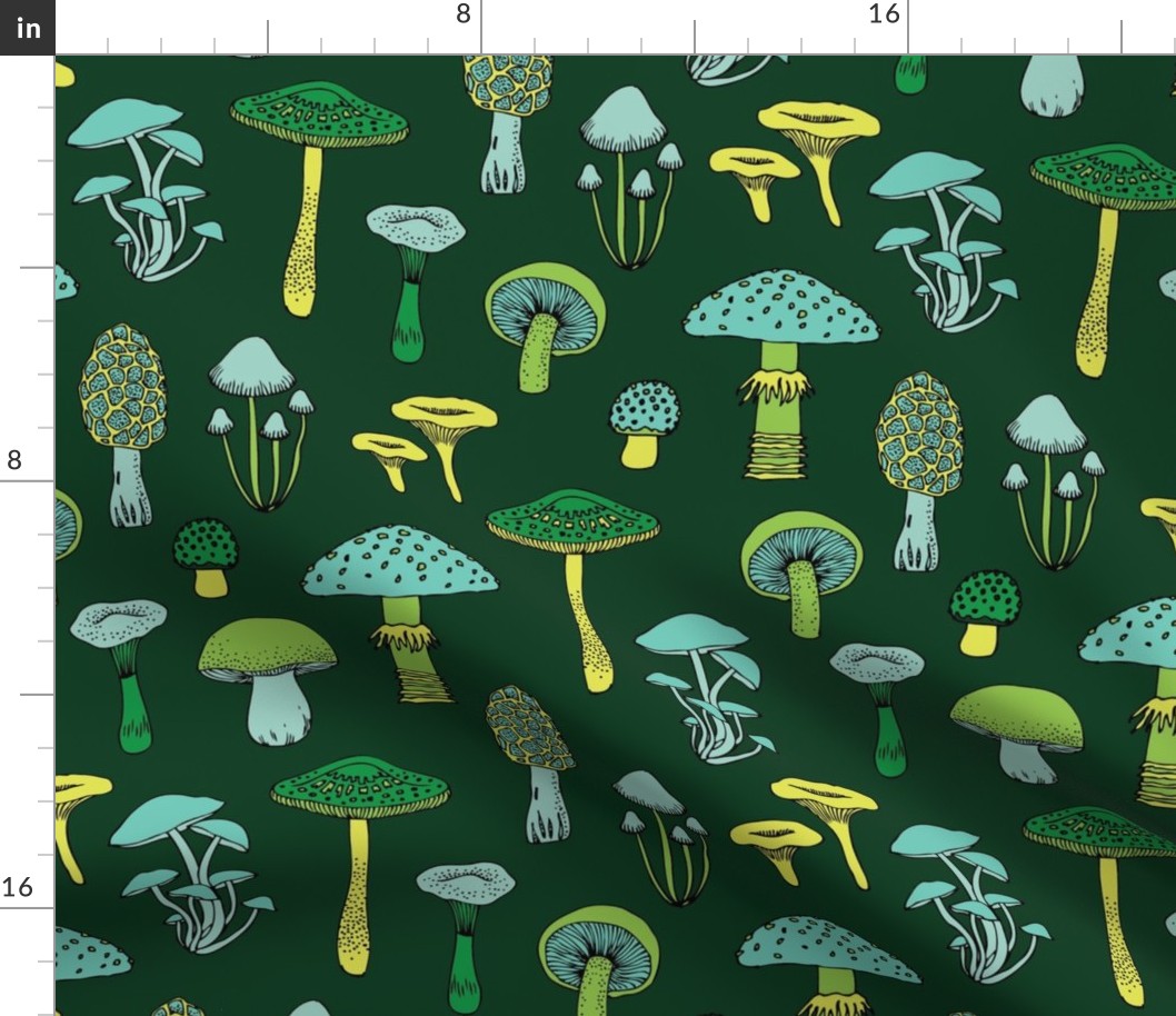 Midnight Mushrooms - green - Large