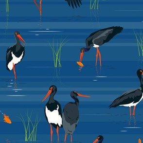 black storks on classic blue