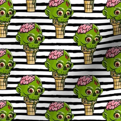 Zombie Ice Cream Cones - Halloween - brains - zombie green on black stripes - LAD20