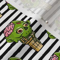 Zombie Ice Cream Cones - Halloween - brains - zombie green on black stripes - LAD20