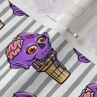 Zombie Ice Cream Cones - Halloween - brains - purple on grey stripes - LAD20