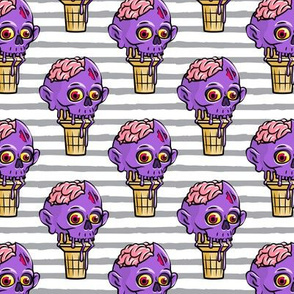 Zombie Ice Cream Cones - Halloween - brains - purple on grey stripes - LAD20