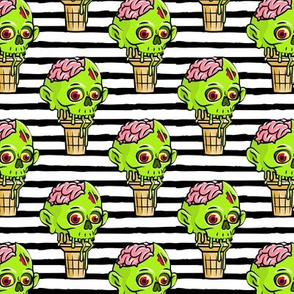 Zombie Ice Cream Cones - Halloween - brains - green on black stripes - LAD20
