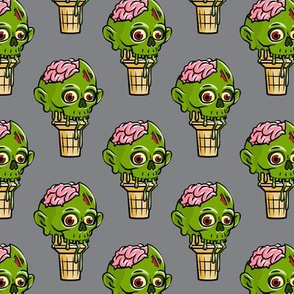 Zombie Ice Cream Cones - Halloween - brains - zombie green on grey - LAD20
