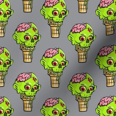 Zombie Ice Cream Cones - Halloween - brains - green on grey - LAD20