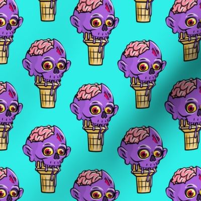 Zombie Ice Cream Cones - Halloween - brains - purple on teal - LAD20