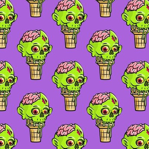 Zombie Ice Cream Cones - Halloween - brains - green on purple - LAD20