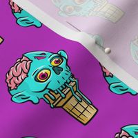 Zombie Ice Cream Cones - Halloween - brains - blue on purple - LAD20