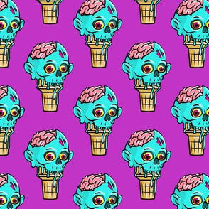 Zombie Ice Cream Cones - Halloween - brains - blue on purple - LAD20