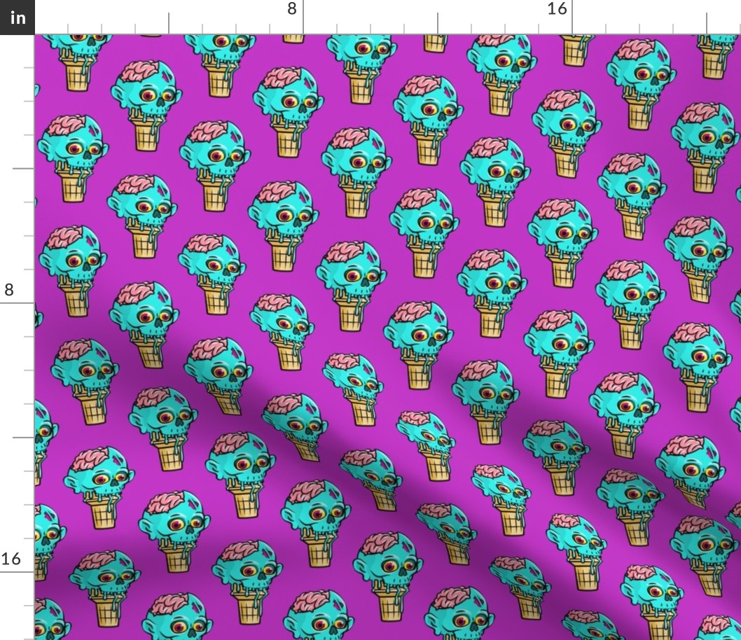 Zombie Ice Cream Cones - Halloween - brains - blue on purple - LAD20