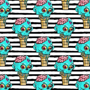 Zombie Ice Cream Cones - Halloween - brains - blue on black stripes - LAD20