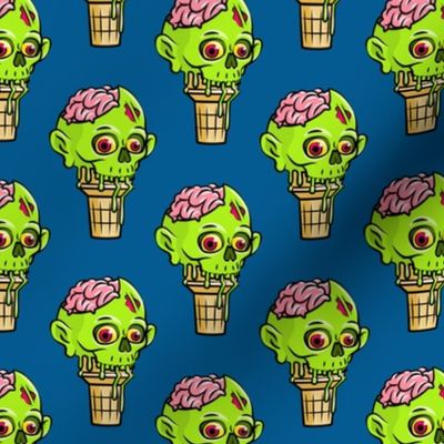 Zombie Ice Cream Cones - Halloween - brains - green on blue - LAD20