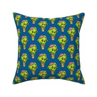 Zombie Ice Cream Cones - Halloween - brains - green on blue - LAD20