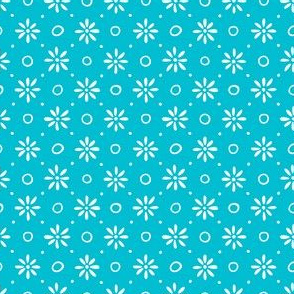 Daisies and Circles - White on Turquoise