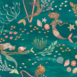 mermaid fabric, mermaid prints, scales fabric, cotton fabric, knit fabric,  jersey fabric, under the sea nursery, mermaid nursery organic