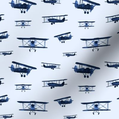 Blue retro air planes - watercolor airplanes for baby boy