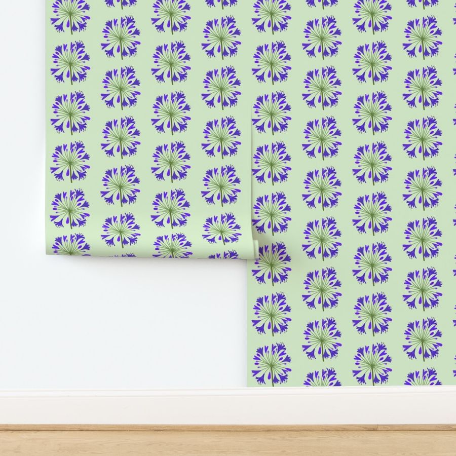 Summer Agapanthus Blooms - Sapphire Indigo on Jade Green, large 