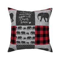 elephant wholecloth - I love you more than you will ever know - red, grey, black, plaid - elephant nursery patchwork - LAD20