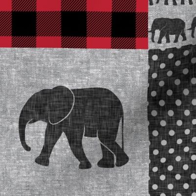 elephant wholecloth - I love you more than you will ever know - red, grey, black, plaid - elephant nursery patchwork - LAD20