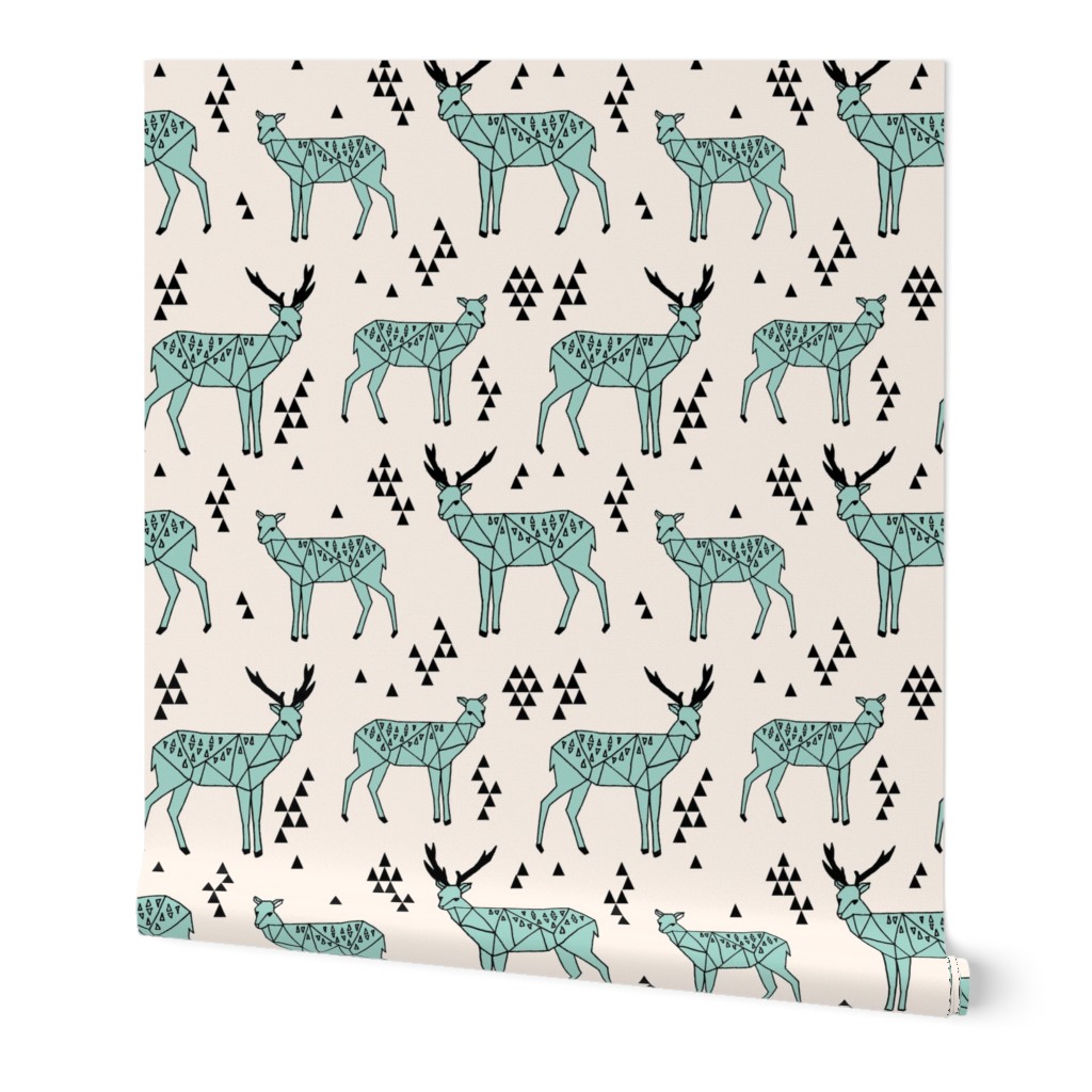 Geometric Deer - Pale Turquoise/Black/Champagne