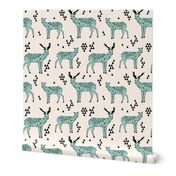 Geometric Deer - Pale Turquoise/Black/Champagne