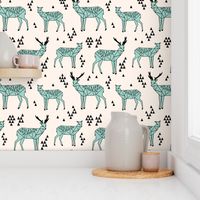 Geometric Deer - Pale Turquoise/Black/Champagne