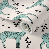 Geometric Deer - Pale Turquoise/Black/Champagne