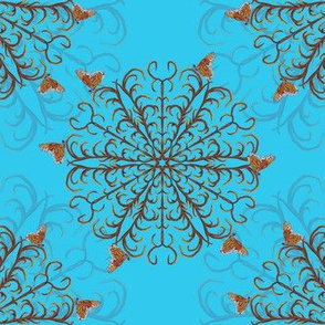 Small -  Antler Inspired Mandalas and Monarch Butterflies -  Layered on Pastel Blue