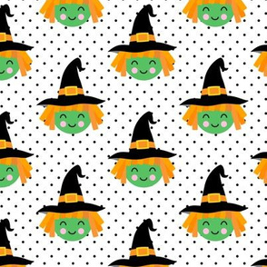 witches on polka dots - cute halloween witch - white - LAD20