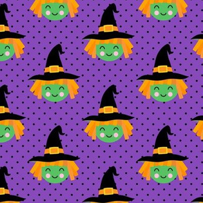 witches on polka dots - cute halloween witch - purple - LAD20