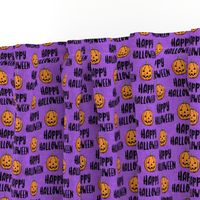 Happy Halloween - Jack - o - lantern - pumpkin on purple - LAD20