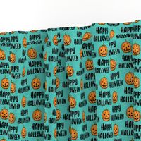 Happy Halloween - Jack - o - lantern - pumpkin on teal - LAD20