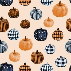watercolor pumpkins fabric - halloween fabric - peach and orange