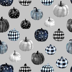 watercolor pumpkins fabric - halloween fabric - greyscale