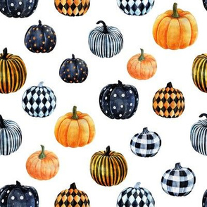 watercolor pumpkins fabric - halloween fabric - white