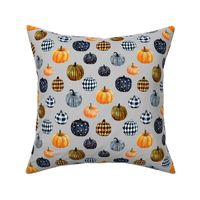 watercolor pumpkins fabric - halloween fabric - grey