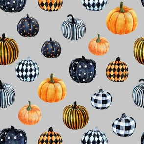 watercolor pumpkins fabric - halloween fabric - grey