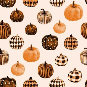 watercolor pumpkins fabric - halloween fabric - brown