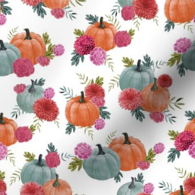pumpkin floral fabric - watercolor autumn florals - pink