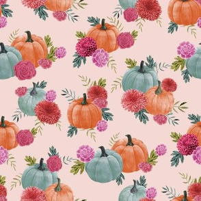pumpkin floral fabric - watercolor autumn florals - peach