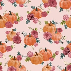 pumpkin floral fabric - watercolor autumn florals - peach muted