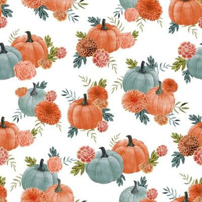 pumpkin floral fabric - watercolor autumn florals - sage